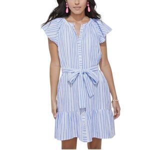 VINEYARD VINES Seastitch Double Gauze Shirt Dress Blue White Stripe Size 0-2 XS